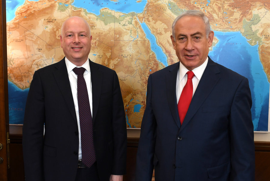 Then-Israeli Prime Minister Benjamin Netanyahu meets with US Special Envoy Jason Greenblatt at the Prime Minister's Office in Jerusalem, July 12, 2017. (Photo: Matty Stern/US Embassy)