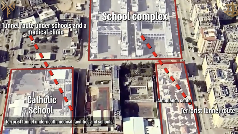 Drone footage marked with Hamas tunnels in relation to civilian sites (Photo: IDF)