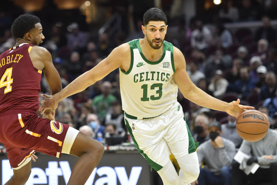 Boston Celtics center Enes Kanter Freedom (13) drives against Cleveland Cavaliers center Evan Mobley (4) in the third quarter at Rocket Mortgage FieldHouse, Nov. 15, 2021 (Photo: David Richard-USA TODAY Sports)