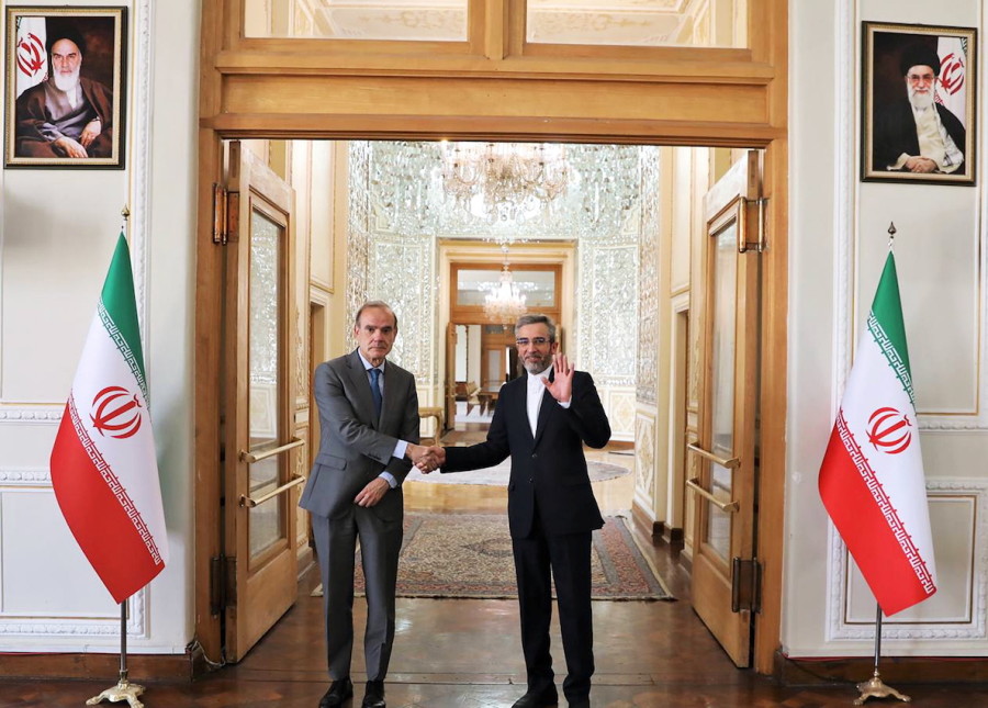 Iran's Deputy Foreign Minister and Chief Nuclear Negotiator Ali Bagheri Kani meets with Deputy Secretary General of the European External Action Service (EEAS), Enrique Mora, in Tehran, Iran, May 11, 2022. (Photo: Iran's Foreign Ministry/ WANA via REUTERS)