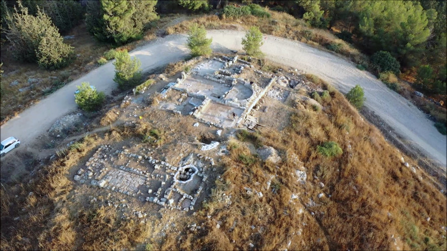 Aerial view of the church complex in the military zone. (Photo: Idan Yunish/Israel Antiquities Authority)