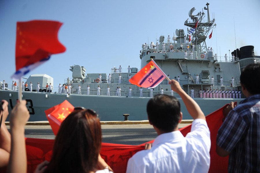 The Israel Navy congratulates the Chinese Navy on docking at the Haifa port. On Aug. 13, 2012, the Chinese vessels arrived at Israel in order to celebrate 20 years of cooperation between the Israeli and Chinese navies. (Photo: IDF)
