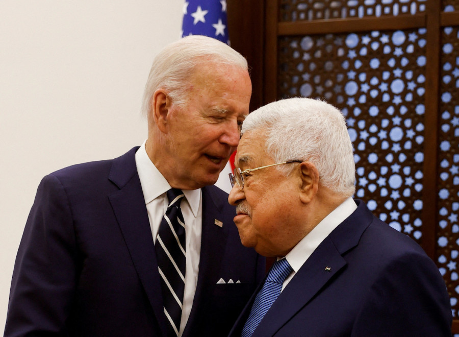 Palestinian Authority President Mahmoud Abbas meets U.S. President Joe Biden in Bethlehem, July 15, 2022. (Photo: REUTERS/Mohamad Torokman/Pool)