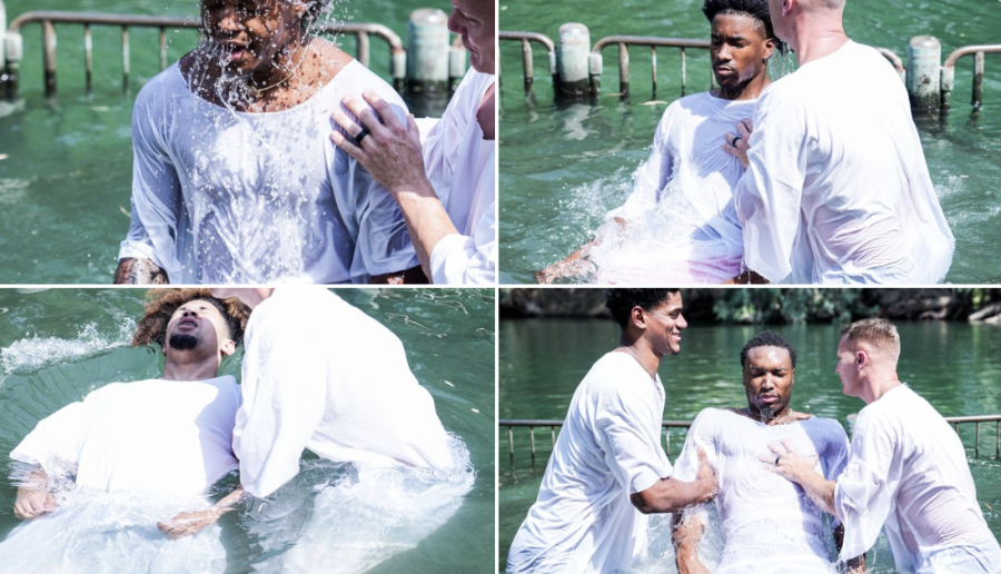 Auburn basketball players being baptized in the Jordan River (Photo: Auburn Basketball/Twitter)