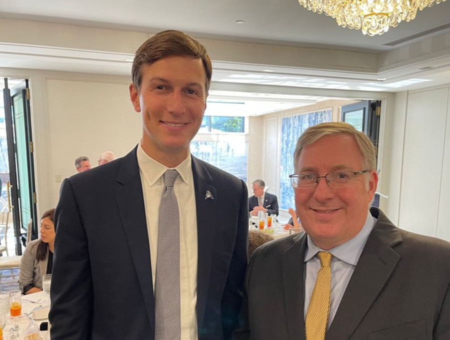 Jared Kushner and Joel C. Rosenberg at a one-year anniversary event of the Abraham Accords in Washington, D.C., September 2021 (Photo: ALL ISRAEL NEWS)