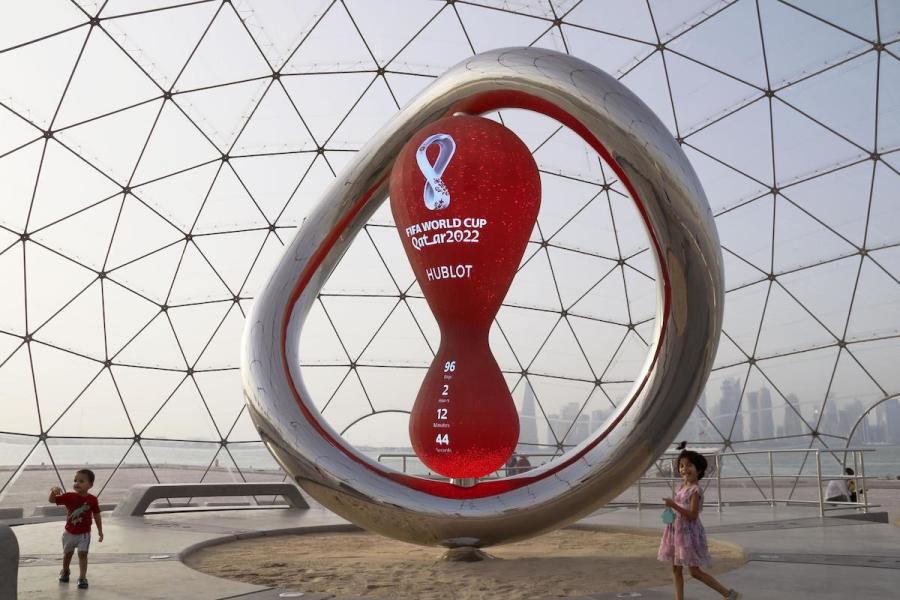 Photo taken in Doha on Aug. 16, 2022, shows a countdown clock for the World Cup in Qatar. (Photo: Kyodo via Reuters)