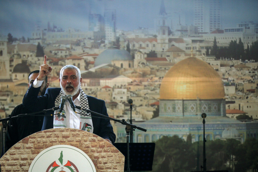 Ismail Haniyeh, chairman of the Hamas' Political Bureau, delivers a speech during a rally at the southern Lebanese port city of Sidon, June 26, 2022 (Photo: Marwan Naamani/DPA via Reuters)