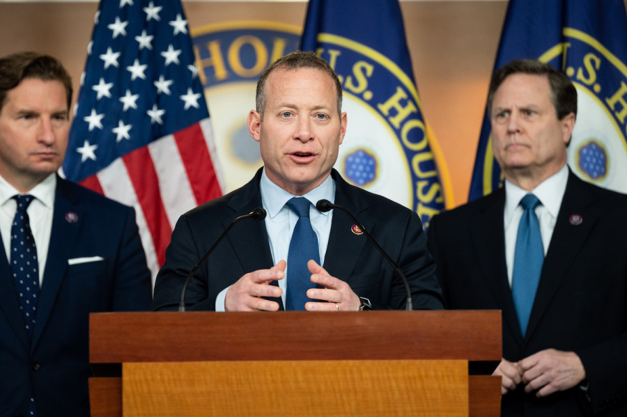 U.S. Rep. Josh Gottheimer, D-N.J., is speaking at a press conference about negotiations with Iran, April 6, 2022 (Photo: Michael Brochstein/Sipa USA)
