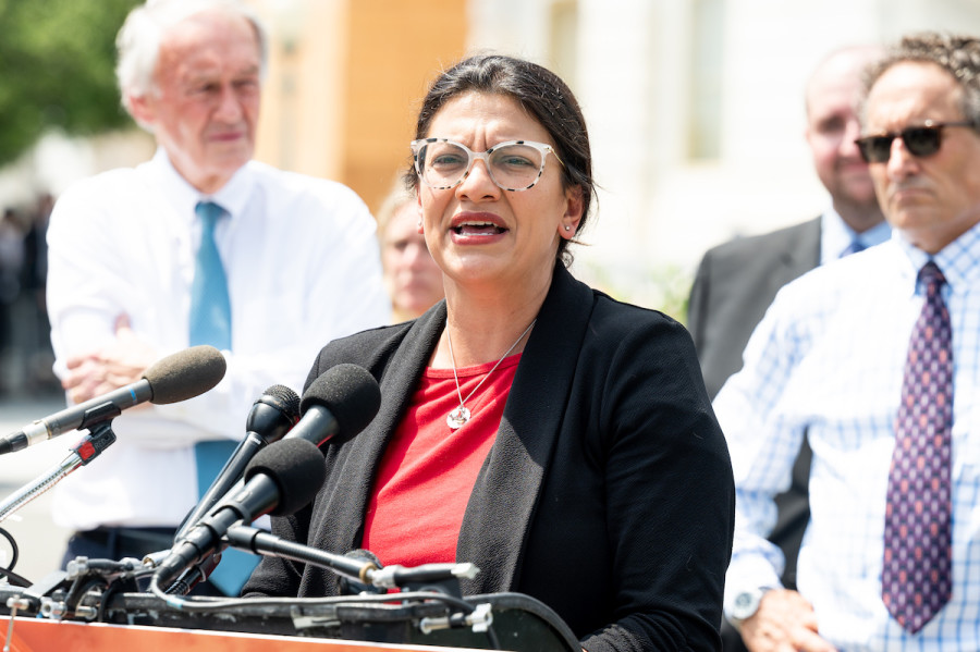 U.S. Representative Rashida Tlaib (D-MI) speaking at a press conference about expanding the number of justices on the Supreme Court. (Photo: Michael Brochstein/Sipa USA)