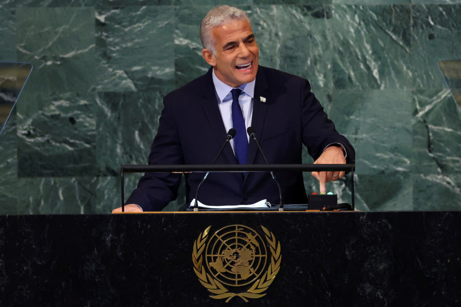 Israeli Prime Minister Yair Lapid addresses the 77th Session of the United Nations General Assembly at U.N. Headquarters in New York, Sept. 22, 2022. (Photo: REUTERS/Mike Segar)