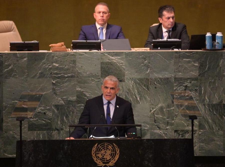 Israeli Prime Minister Yair Lapid addresses the 77th Session of the United Nations General Assembly at U.N. Headquarters in New York, Sept. 22, 2022. (Photo: Avi Ohayon/GPO)