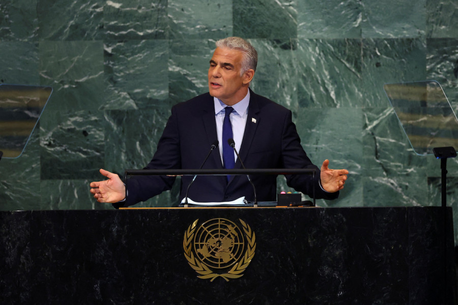 Israeli Prime Minister Yair Lapid addresses the 77th Session of the United Nations General Assembly at U.N. Headquarters in New York, Sept. 22, 2022. (Photo: REUTERS/Mike Segar)