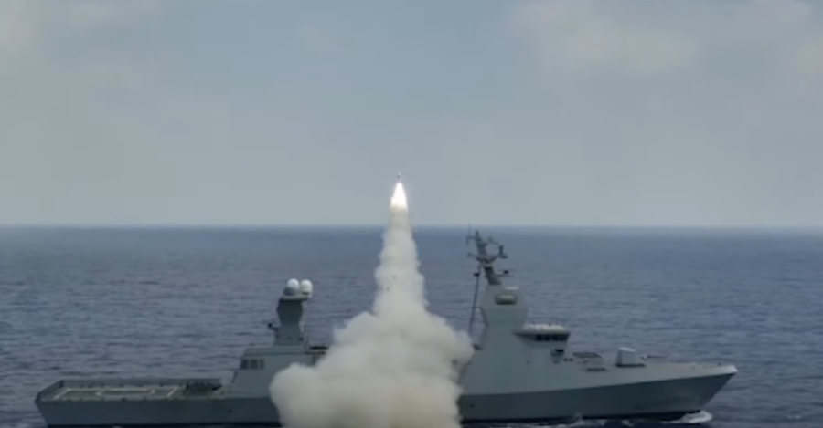 Israel's Sa’ar 6-class corvette INS Oz tests a Gabriel V missile (Photo: Screenshot from IDF video)