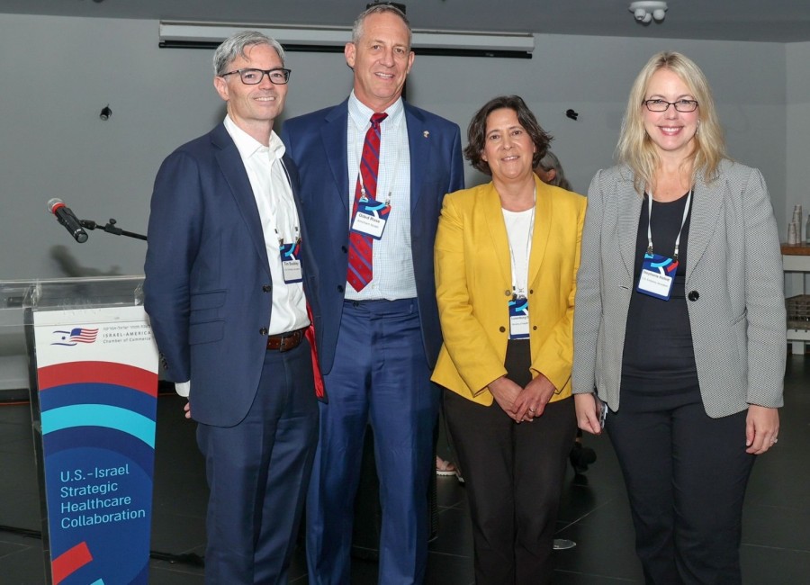 From right: Stephanie Hallett, Deputy Chief of Mission at the U.S. Embassy in Jerusalem, Israel; Osnat Luxenburg, Director of Medical Technology, Innovation, Health Information and Research for Israel’s Health Ministry; Oded Rose, CEO of the Israel-America Chamber of Commerce; and Mr. Timothy Buckley, the First Secretary for Environment, Science, Technology and Health issues in the US Embassy to Israel.
(Photo: Royat Turkia/Courtesy)