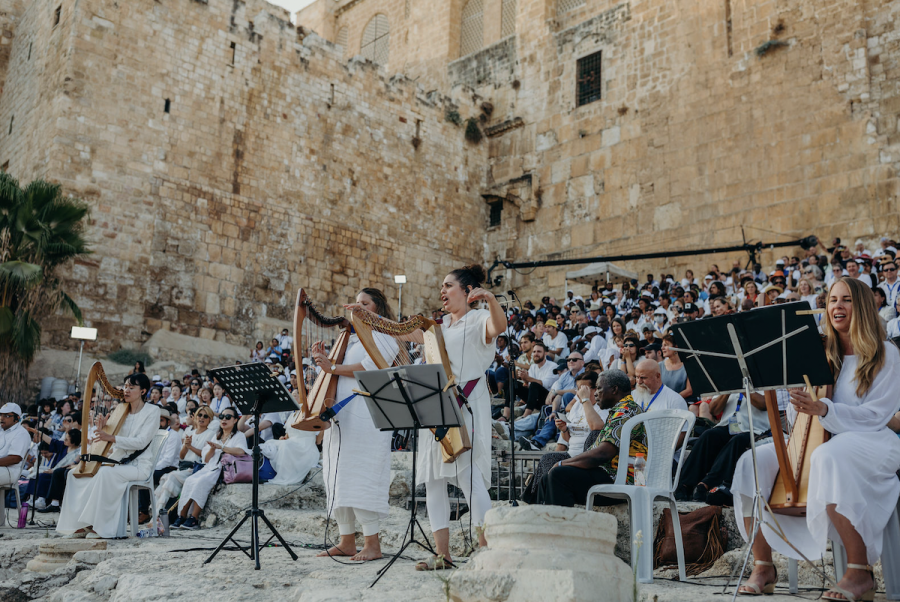 The All Nations Convocation harp concert harp concert on the Southern Steps of the Temple Mount in Jerusalem (Photo: Laura Siegel)