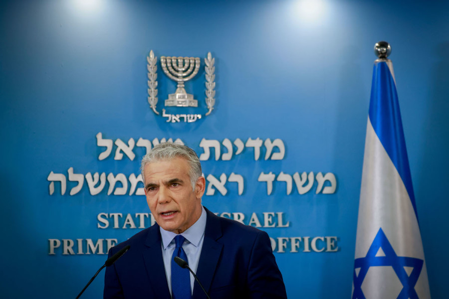 Israeli Prime Minister Yair Lapid speaks during a press conference at the Prime Minister's office in Jerusalem, October 12, 2022. (Photo: Olivier Fitoussi/Flash90)
