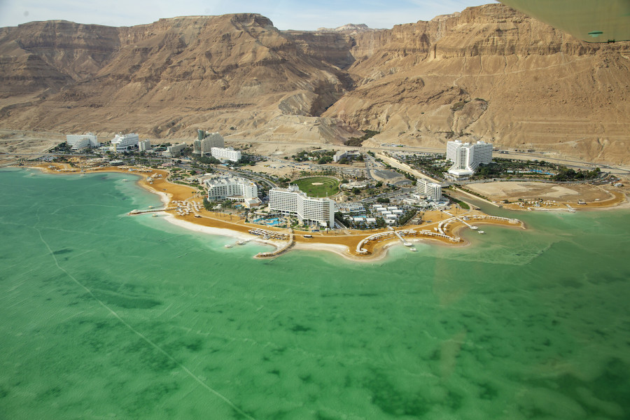 Aerial view of Ein Bokek at the Dead Sea, in 2021. (Photo: Moshe Shai/Flash90