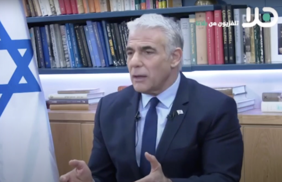 Israeli Prime Minister Yair Lapid speaks to Arab media outlet Panet, aired Oct. 18, 2022. (Photo: Screenshot)