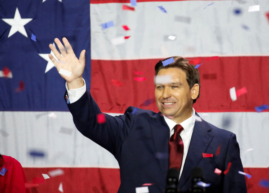 Republican Florida Governor Ron DeSantis celebrates onstage during his 2022 U.S. midterm elections night party in Tampa, Florida, Nov. 8, 2022. (Photo: REUTERS/Marco Bello)
