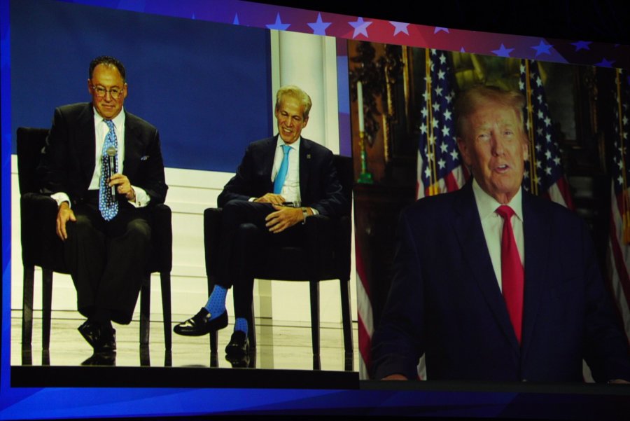 Former U.S. President Donald Trump speaking via Zoom at Republican Jewish Coalition annual meeting (Photo: RJC/Twitter)