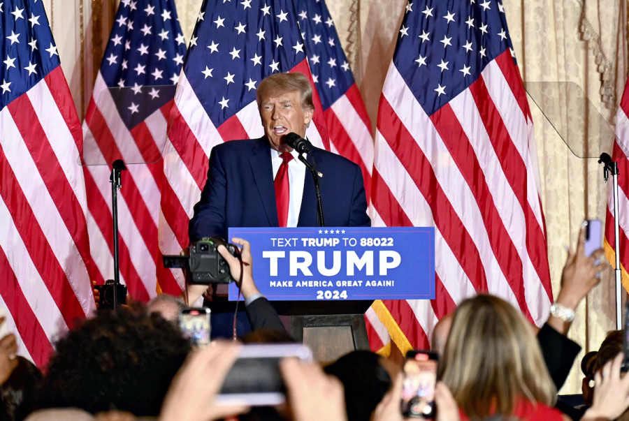 Former U.S. President Donald Trump announces his run for the presidency in 2024, at Mar-a-Lago, Nov. 15, 2022. (Photo: Takayuki Fuchigami/The Yomiuri Shimbun via Reuters)