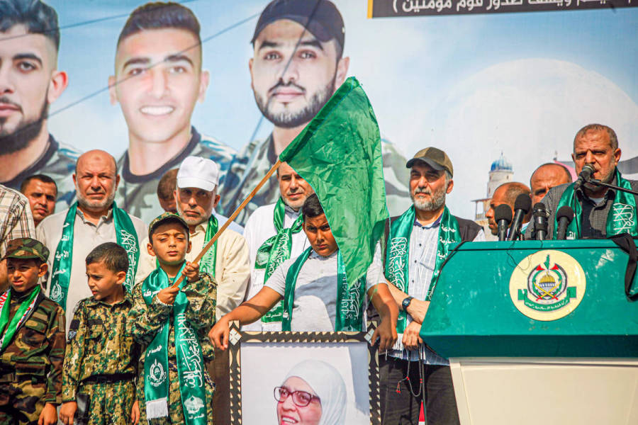 Hamas supporters demonstrate against Israel in Jabalia in the northern Gaza Strip, Oct. 21, 2022.( Photo: Ramez Haboub/APAimages)