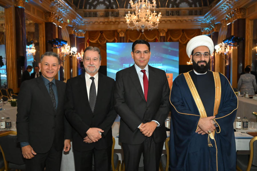 Left to Right, Pastor Carlos Luna Lam, Rabbi Elie Abadie, Ambassador Danny Danon, Imam Mohammad Tawhidi at the First Annual Abraham Accords Global Leadership Summit in Rome. (Photo courtesy of the Abraham Accords Global Leadership Summit)