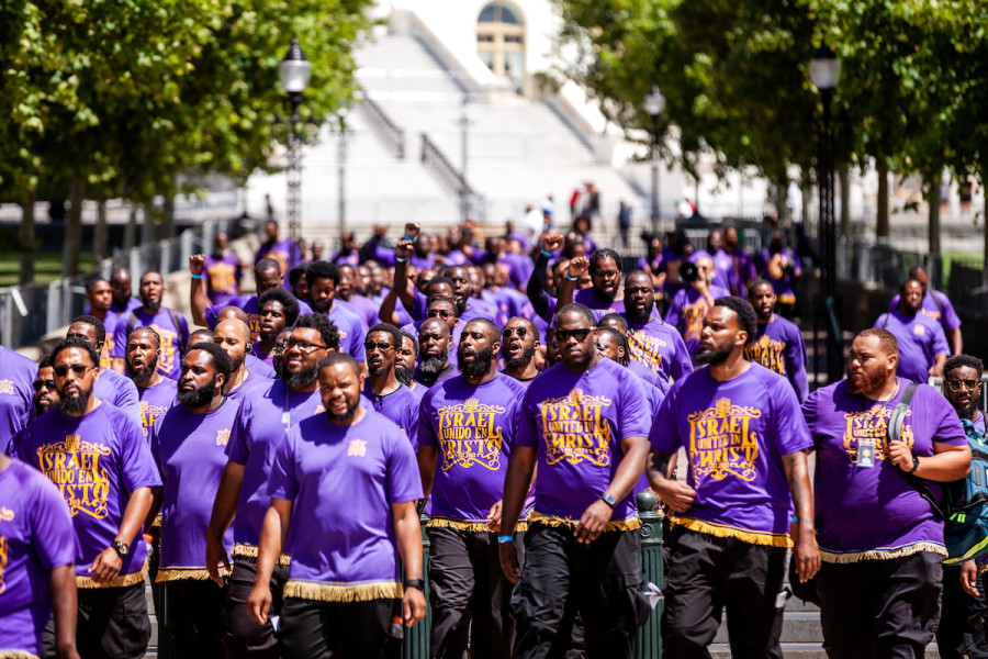 Members of Israel United in Christ, a Black Hebrew Israelite group, march in formation at the U.S. Capitol, Jun. 19, 2022. (Photo: Allison Bailey/NurPhoto via Reuters)