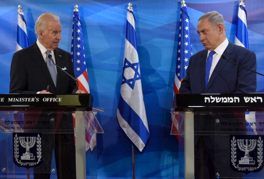 Then-U.S. Vice President Joe Biden and Israeli Prime Minister Benjamin Netanyahu deliver joint statements during their meeting in Jerusalem, Mar. 9, 2016. (Photo: REUTERS/Debbie Hill/Pool/File Photo)