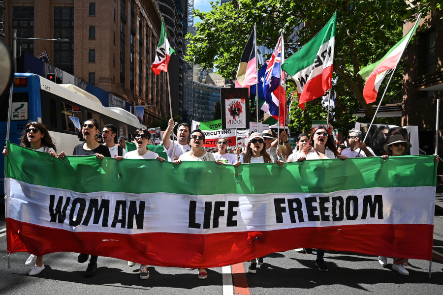Protesters take part in a “Woman, Life, Freedom” rally for Iran women in Sydney, Australia, Nov. 5, 2022. (Photo: AAP Image/Steven Saphore)
