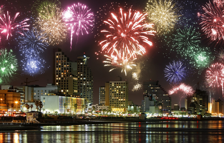 Celebratory fireworks at coast of Tel Aviv, Israel (Photo credit: Shutterstock)