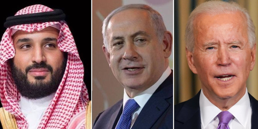 Saudi Crown Prince Mohammed bin Salman (Photo: Facebook), Israeli Prime Minister Benjamin Netanyahu (Photo: Amos Ben Gershom/GPO), US President Joe Biden (Photo: Shutterstock) (Photo compilation: ALL ISRAEL NEWS)