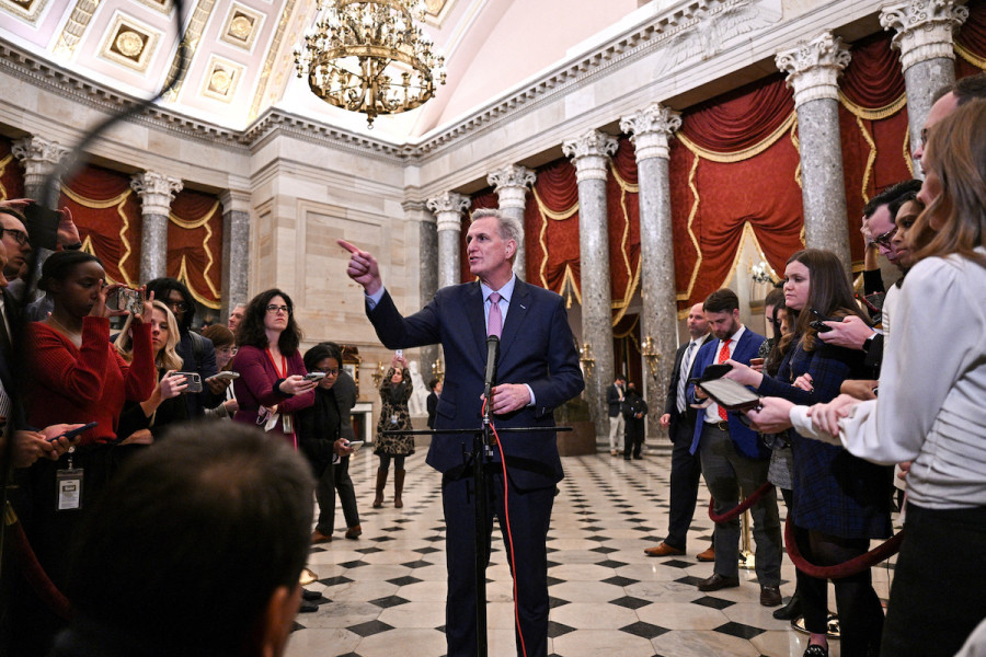 New U.S. Speaker of the House Kevin McCarthy speaks with reporters in Statuary Hall after being elected speaker of the U.S. House of Representatives, Jan. 7, 2023. (Photo: REUTERS/Jon Cherry/File Photo)
