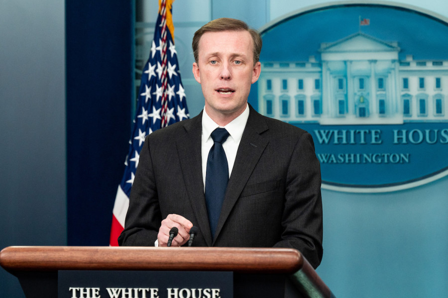National Security Advisor Jake Sullivan speaking at a White House press briefing in the White House Press Briefing Room. (Photo by Michael Brochstein/Sipa USA