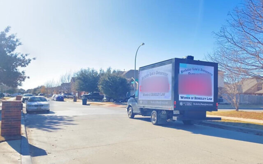 A truck with mounted billboard hired by Accuracy in Media accusing Berkeley student leaders of anti-Semitism, in Texas. (Photo courtesy/Accuracy in Media)