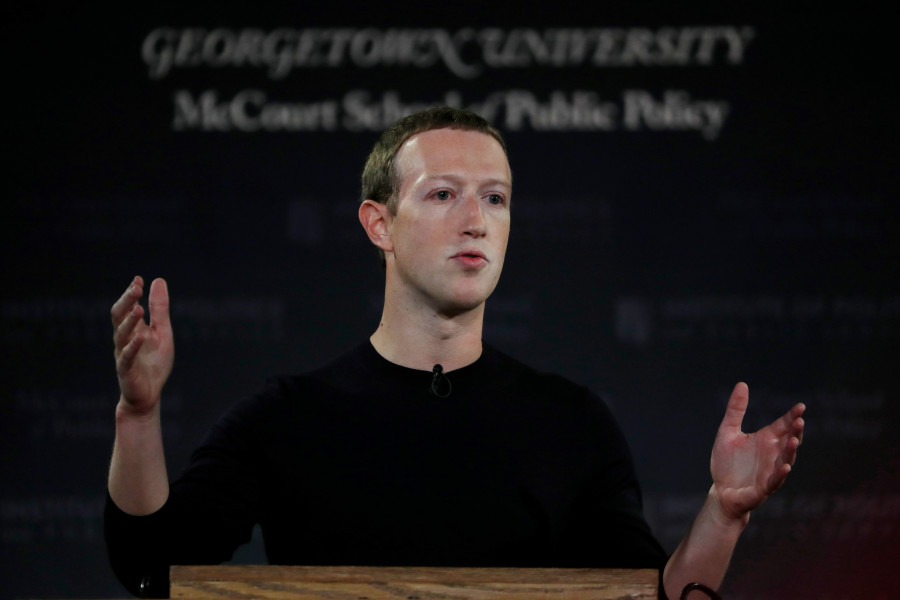 Facebook Chairman and CEO Mark Zuckerberg addresses the audience at a forum hosted by Georgetown University's Institute of Politics and Public Service (GU Politics) and the McCourt School of Public Policy in Washington, DC, Oct. 17, 2019. (Photo: REUTERS/Carlos Jasso)
