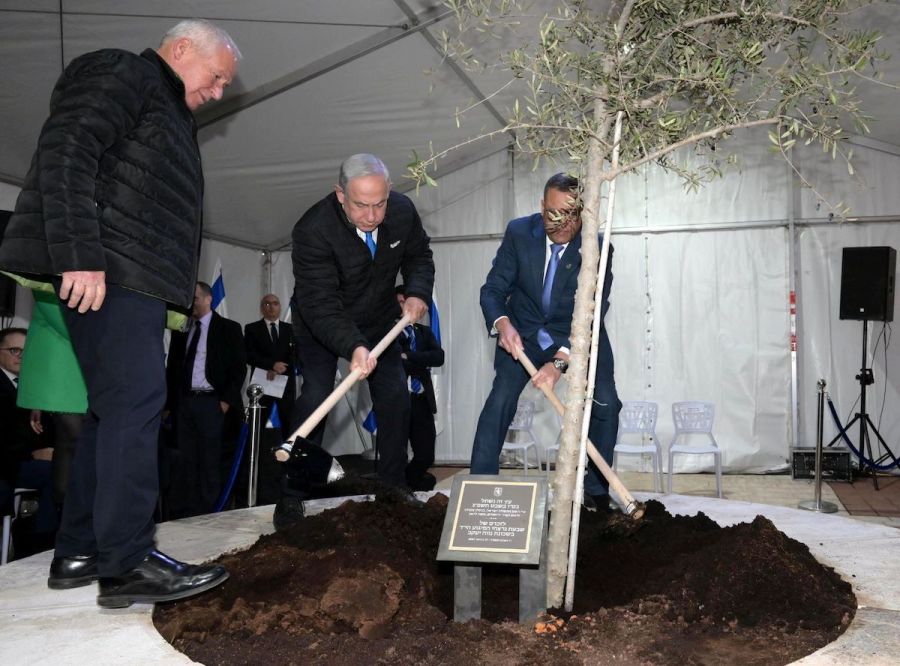 Israeli Prime Minister Benjamin Netanyahu at Tu B'Shvat Tree-Planting Ceremony in Neve Yaakov, near the site of the terrorist attack, Feb. 6, 2023 (Photo: Amos Ben-Gershom/GPO)