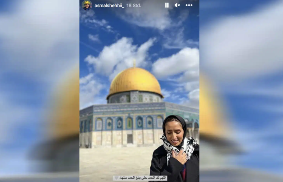 Asmaa Al-Shehhi on the Temple Mount in front of the Dome of the Rock (Photo: Screenshot/Instagram)