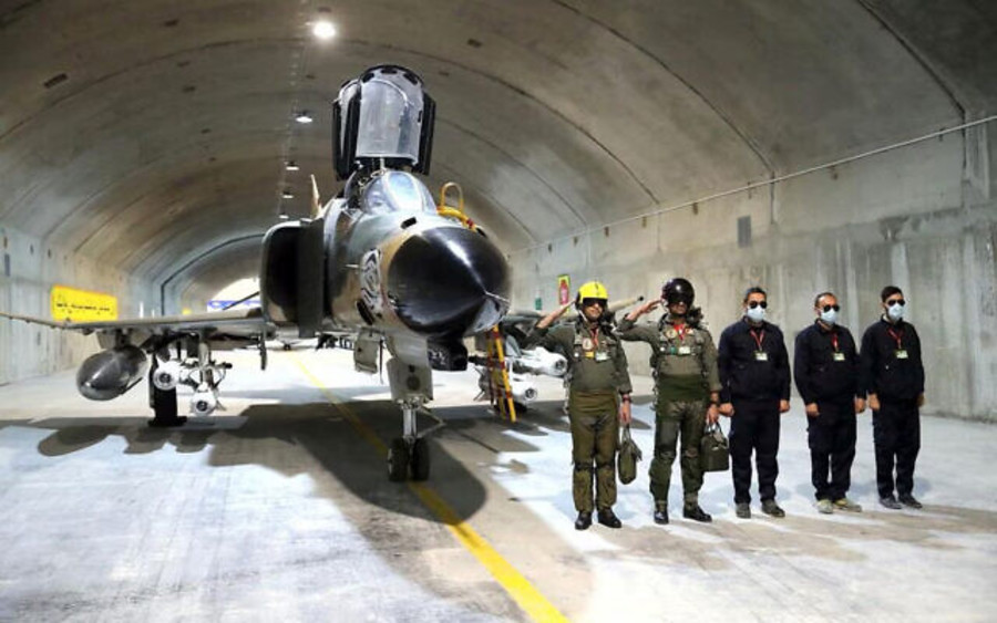 Pilots pose with a F-4 Phantom at a new underground Iranian Air Force base in this picture released Feb. 7, 2023 (Photo: Iranian Army)