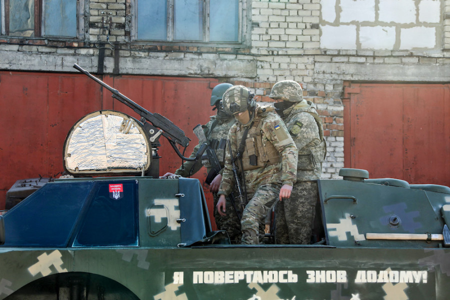 Ukraine's Armed Forces servicemen accept a BRDM amphibious armored scout car repaired by the volunteers of the Workshop of Invincibility organization, Odesa, Ukraine, Feb. 10, 2023 (Photo: Reuters)