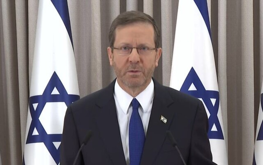 Israeli President Isaac Herzog delivers a message to the nation from his office in Jerusalem, Feb. 12, 2023. (Photo: Screenshot/ Kan)