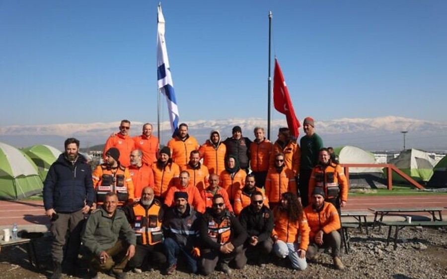 The United Hatzalah rescue delegation that was sent to Turkey after the country's devastating earthquakes, Feb. 12, 2023. (Photo courtesy United Hatzalah)