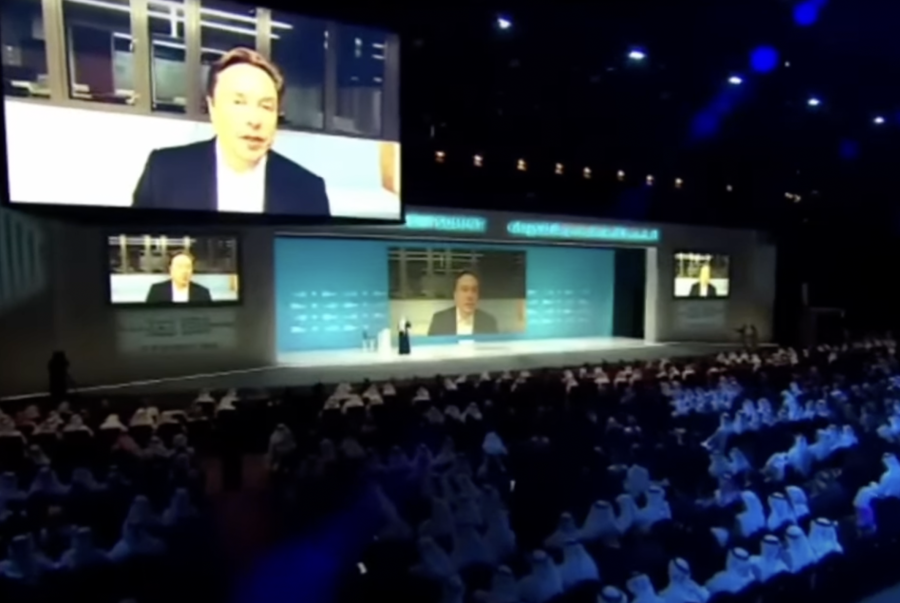 Elon Musk speaking remotely to the World Government Summit in Dubai, Feb. 15, 2023 (Photo: Screenshot)