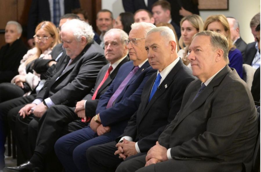 Israeli Prime Minister Benjamin Netanyahu attends the Hartog National Security Conference, with former U.S. Secretary of State Mike Pompeo and former US Ambassador to Israel David Friedman, Feb. 21, 2023. (Photo: Amos Ben-Gershom/GPO)