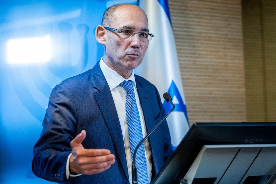 Governor of the Bank of Israel Amir Yaron speaks during a press conference at the Bank of Israel offices in Jerusalem, Jan. 2, 2022. (Photo: Yonatan Sindel/Flash90)