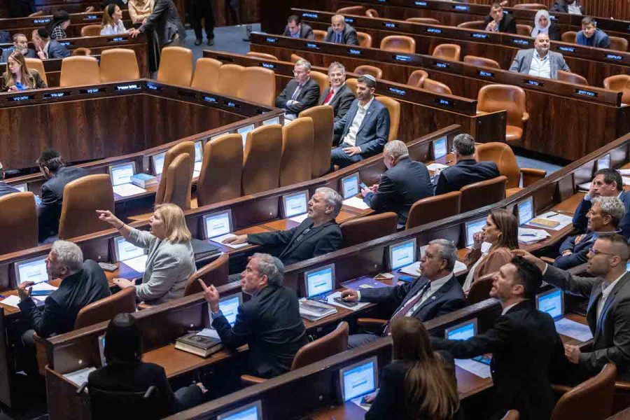 MKs seen during a discussion and a vote in the Knesset assembly hall in Jerusalem, Feb. 22, 2023. (Photo: Yonatan Sindel/Flash90)