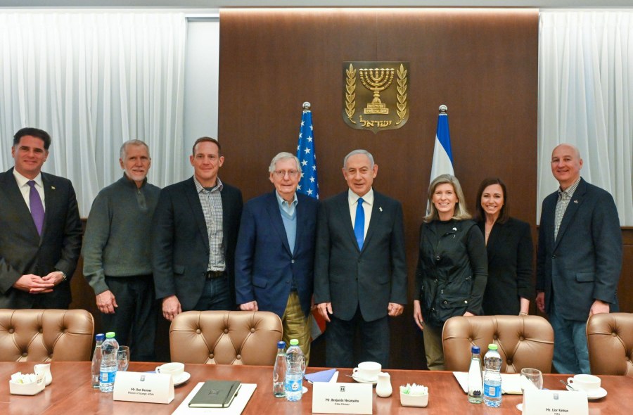 Israeli Prime Minister Benjamin Netanyahu meets with Republican U.S. Senate delegation led by Minority Leader Mitch McConnell, Feb. 23, 2023 (Photo: Kobi Gideon/GPO)