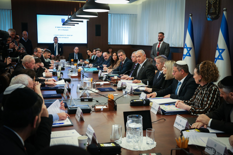 Israeli Prime Minister Benjamin Netanyahu leads a Cabinet meeting at the Prime Minister's Office in Jerusalem, Feb. 12, 2023. (Photo: Amit Shabi/POOL)