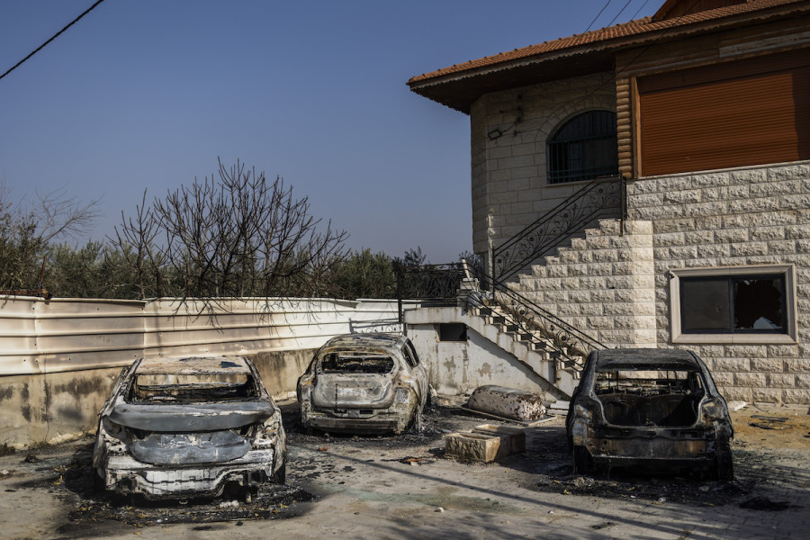 A view of burnt and destroyed vehicles in the town of Huwara after Israeli settlers set houses and cars on fire following the death of two Israelis when their vehicle was fired on at a crossroads south of the Palestinian city of Nablus. (Photo: Ilia Yefimovich/DPA via Reuters)