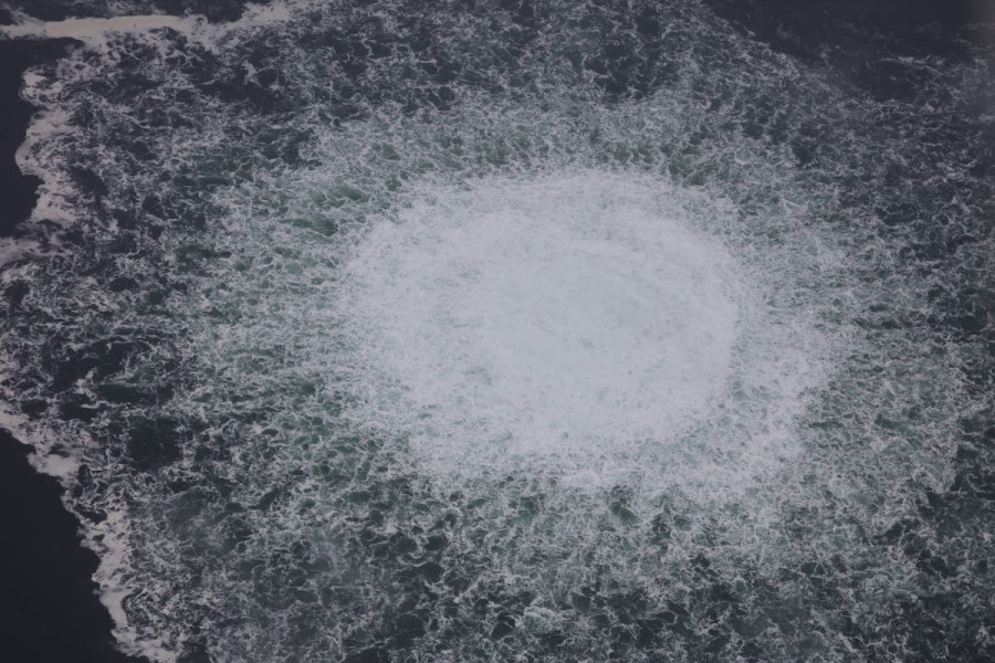 Handout aerial photo provided by the Swedish Coast Guard on September 28, 2022 shows a gas leak on the Nord Stream 1 pipeline. (Photo: The Swedish Coast Guard via ABACAPRESS.COM)
